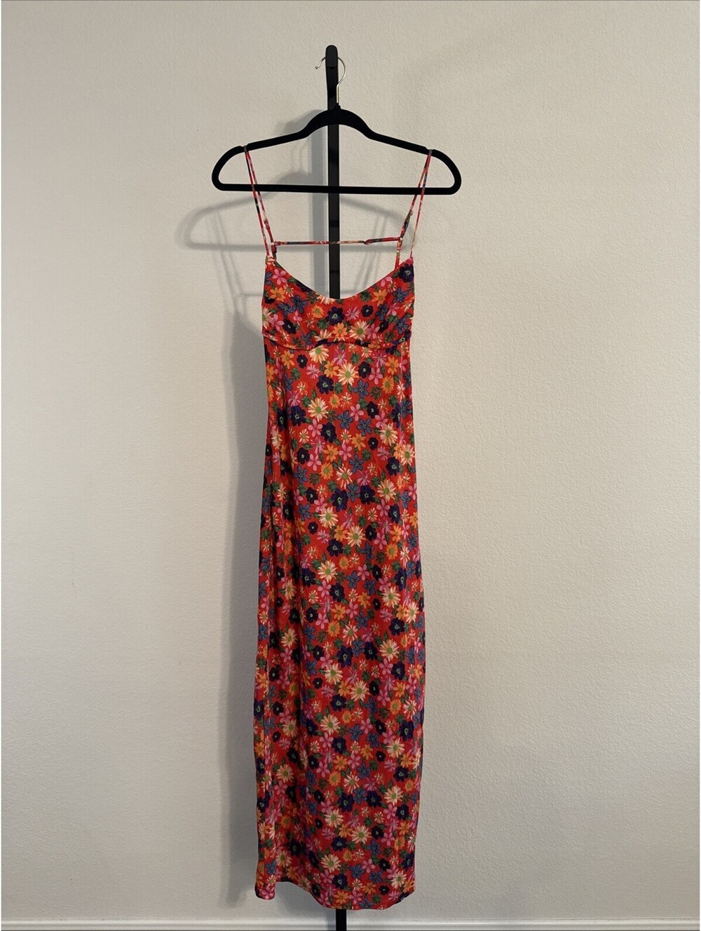 Louna Orange Spaghetti Strap Sundress Gauzy Open Back Ruffle Hem VOLS Summer XL
